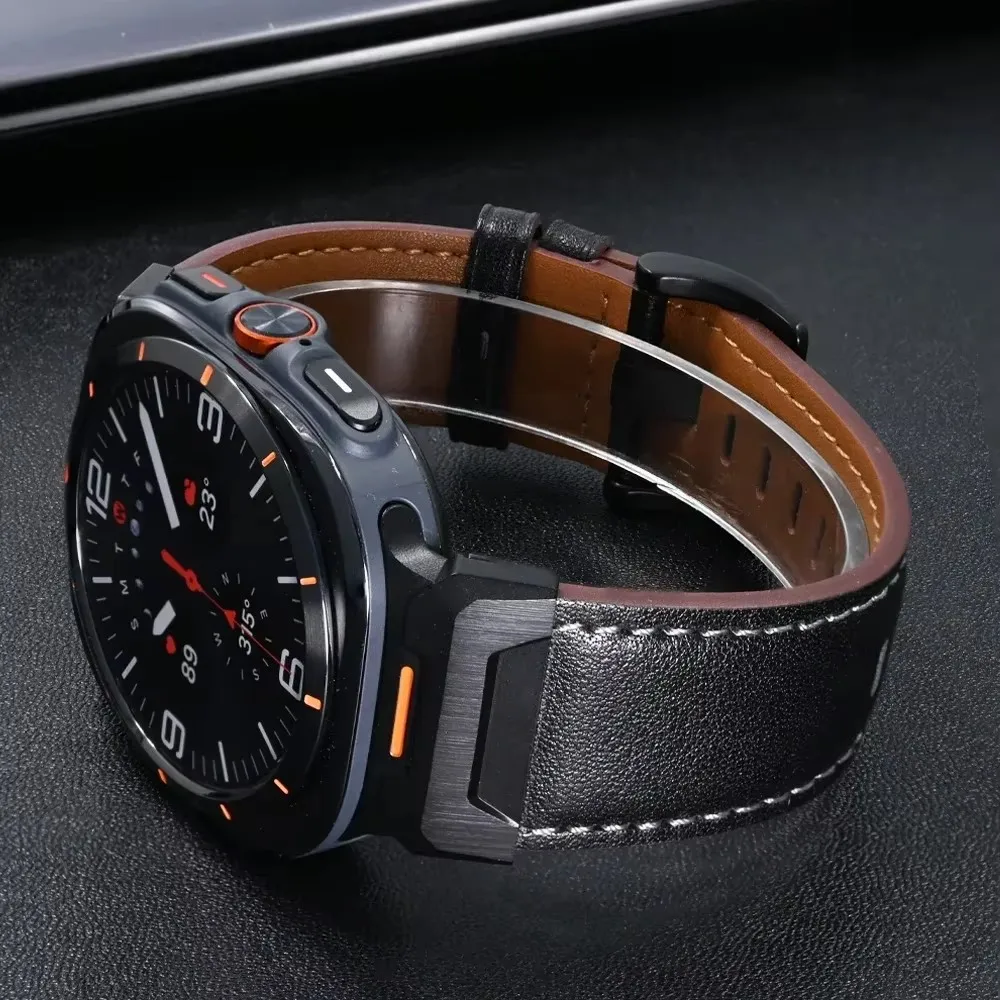 

High-end Business Leather Metal Interface Strap for Samusng Galaxy Watch Ultra 47mm Wristband for Galaxy Watch Ultra Accessries