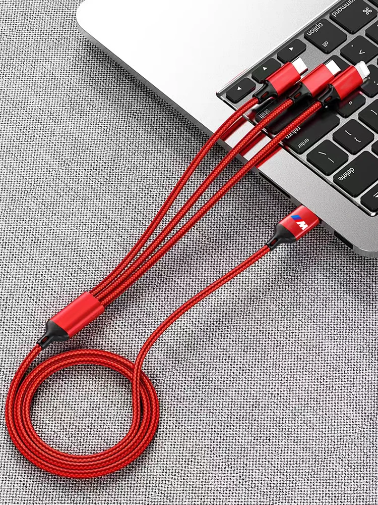 3 In1 TypeC Lightning Micro USB Car Fast Charging Cable Emblem Car Goods for Bmw Performance E46 E90 E60 F10 F30 F25 E39 E36 E87