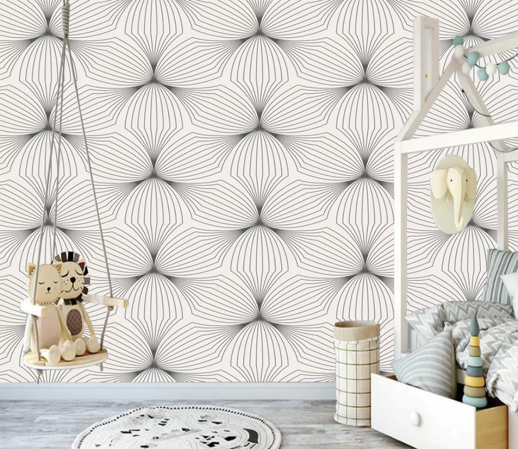 Customized wallpaper with abstract lines wrapped around geometric patterns decorative paintings simple children's room mural