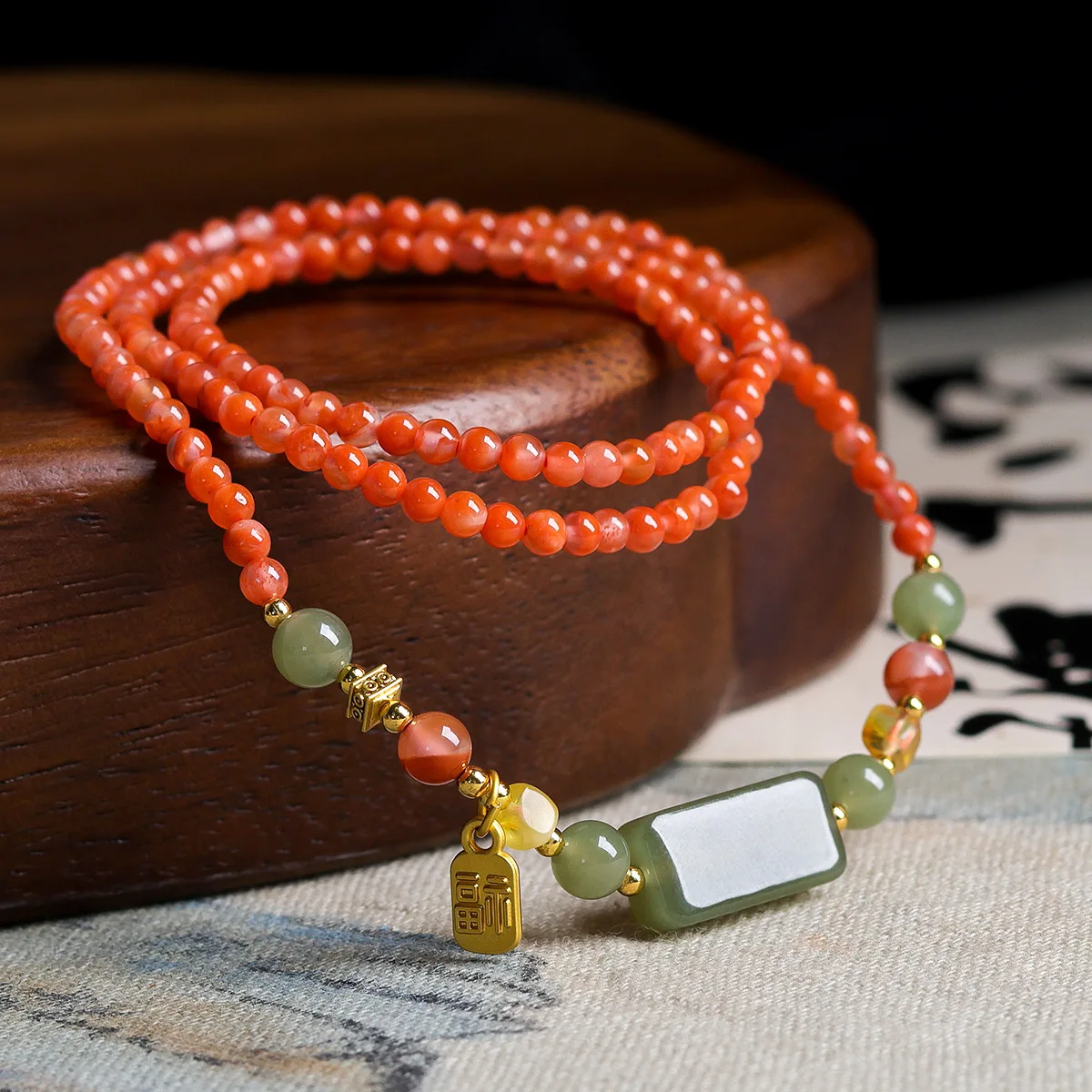 Original Nanhong Agate New Chinese Multi Loop Strings Wenchuan Wada Jade Much Ado About Nothing National Style Necklace