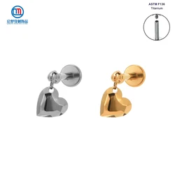 ASTM F136 Titanium Internally Threaded Heart Top Dangle Labret Earring Body Piercing Jewelry