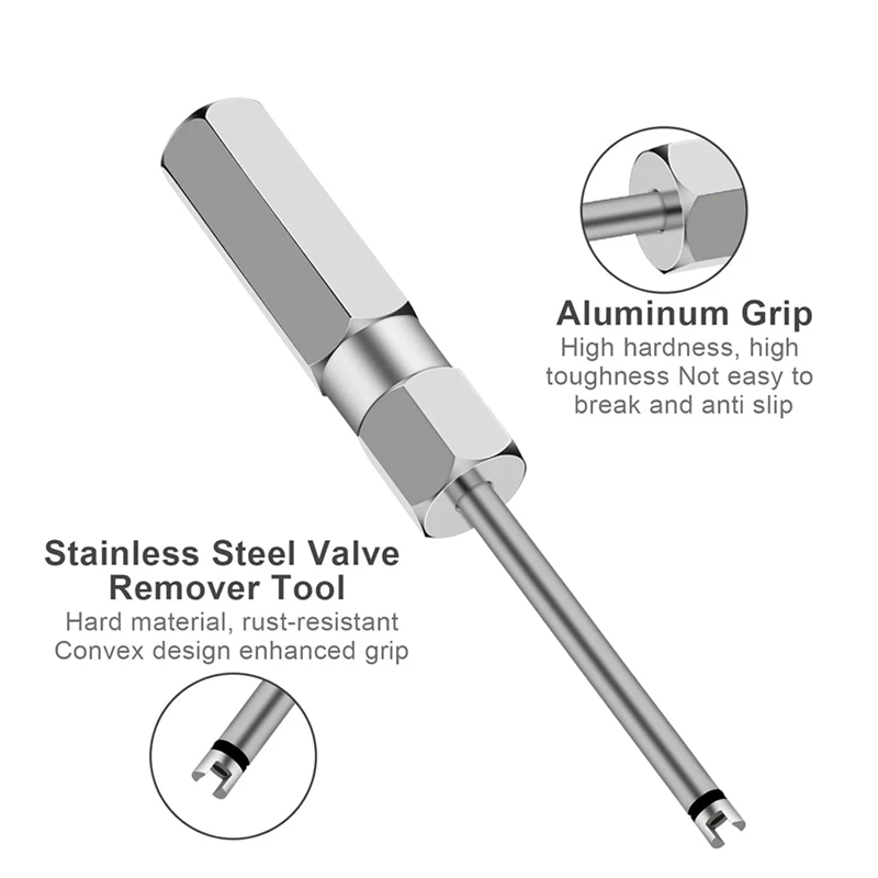 2 قطعة مجموعة أدوات إزالة الصمام الأساسية ، مزيل جذع صمام مفك البراغي ، أداة صمام الإطارات لنوى صمام شريدر