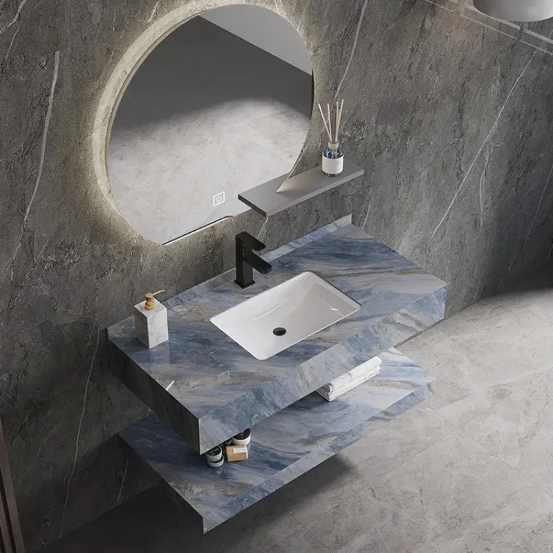 Double Layers Marble Hand Wash Vessel Wall Mounting Solid Surface Large Basin Rectangular Bathroom Sink for Bathroom