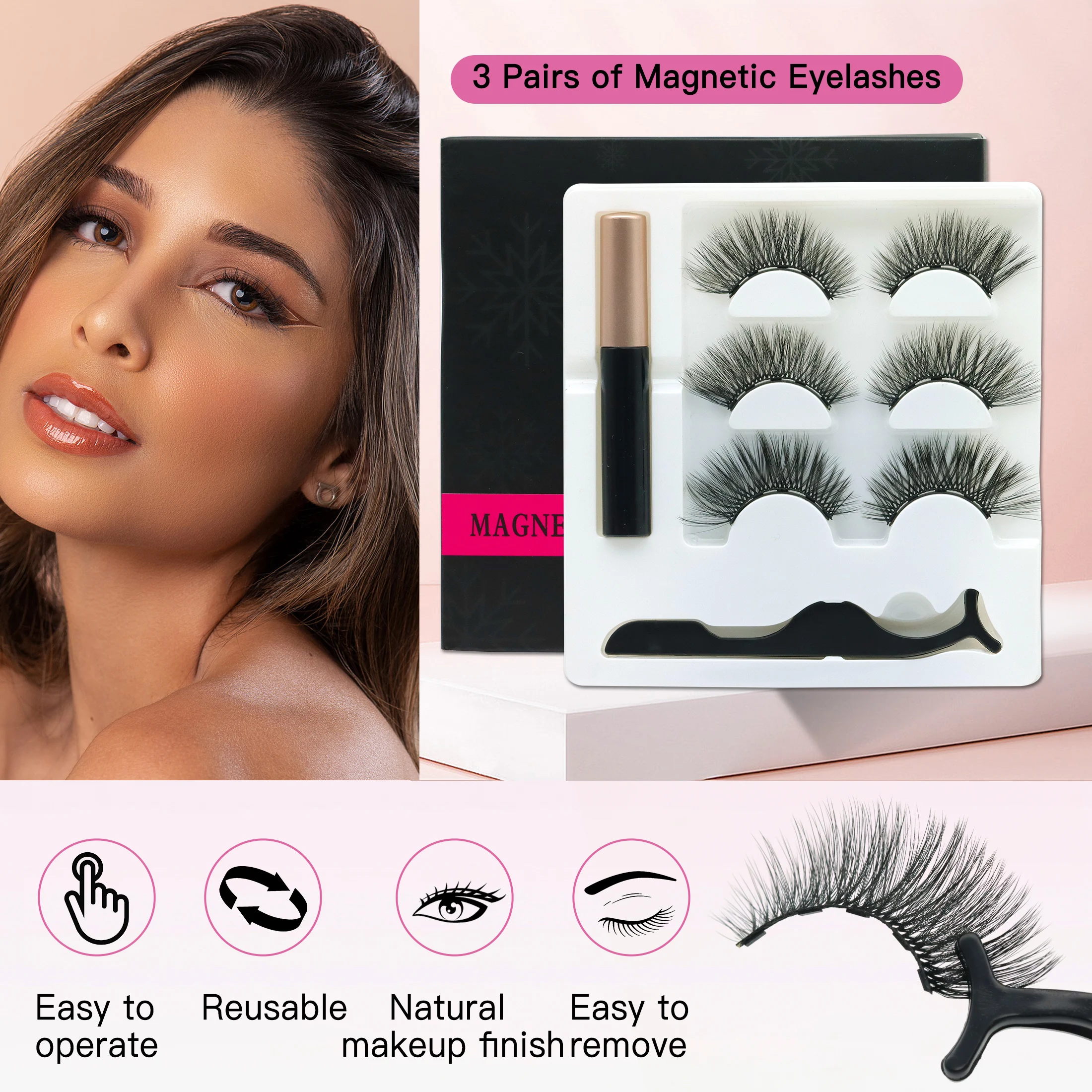 3 أزواج الرموش المغناطيسية كحل الملقط مجموعة ثلاثية الأبعاد رموش بالمنك الطبيعية الاصطناعي الرموش الصناعية رقيق حجم Wispy #1