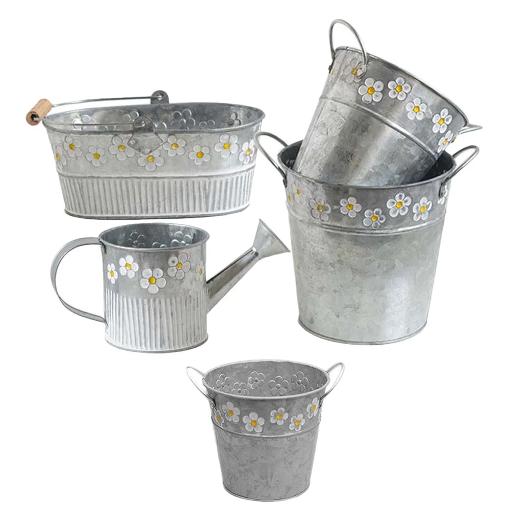 

5pcs Iron Vases Retro Decorative Buckets for Desktop Flower Containers Vintage Metal Rustic Jugs Garden Supplies