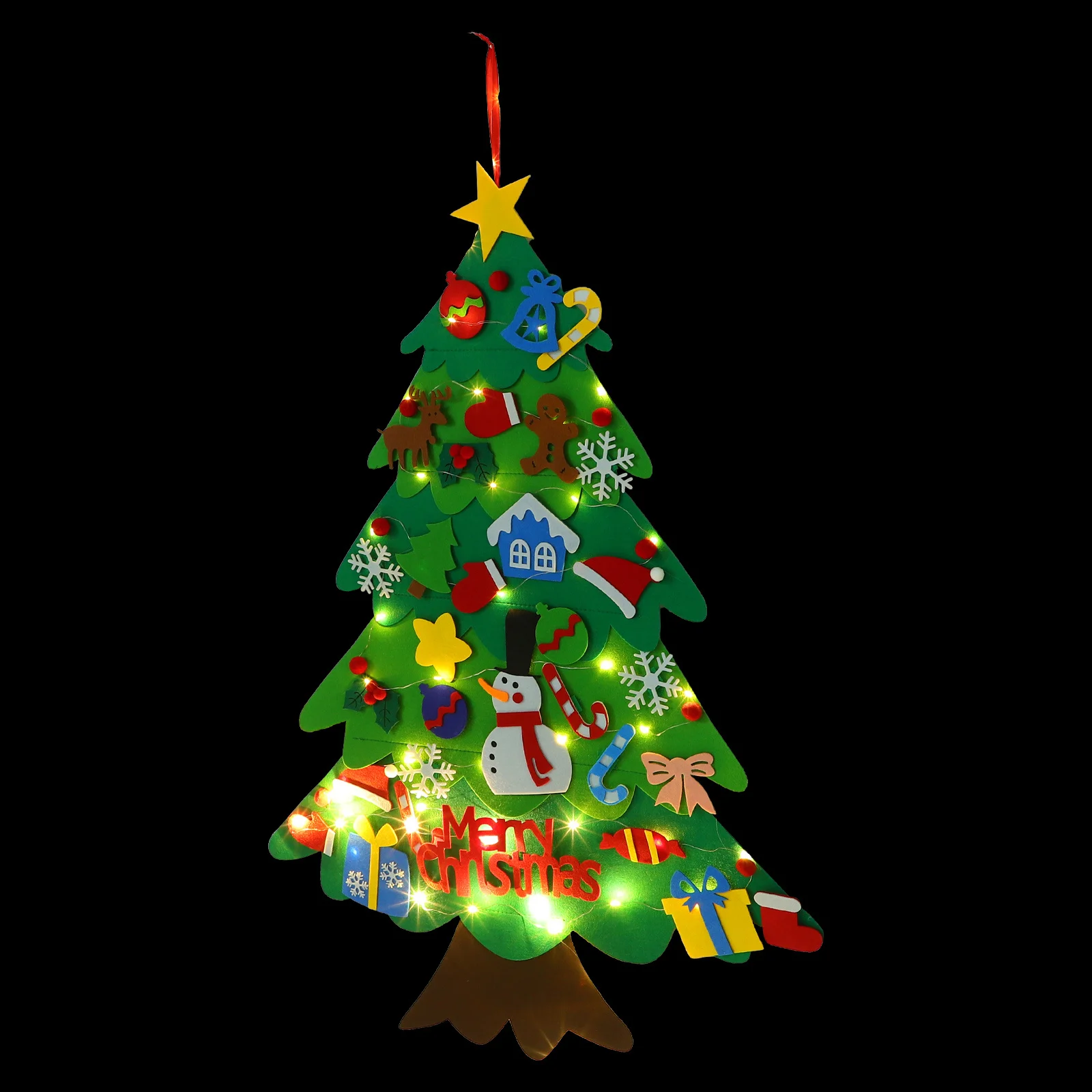 

1Set Felt Christmas Tree DIY Easy Assemble Wall Door Hanging Detachable Ornaments String Lights Xmas Decorations