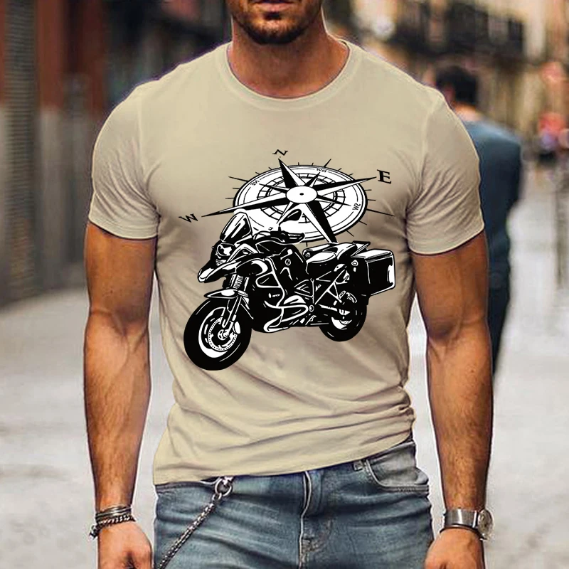 Adventure Motorcycle Men\'s Tshirt Funny Compass Graphic Shirt Hip Hop Streetwear Harajuku Short Sleeve Loose Motorcycle T-shirts