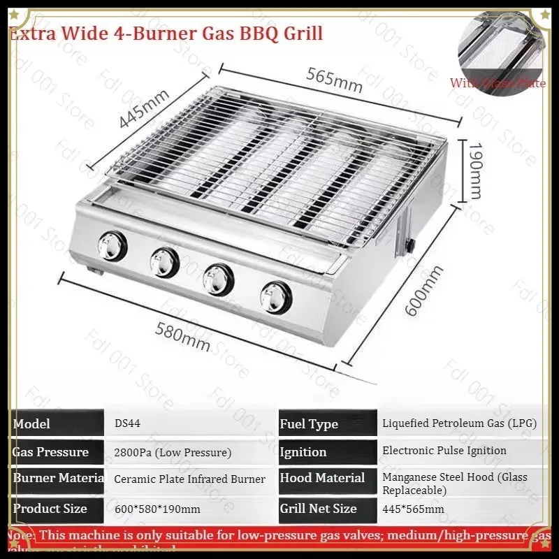 2026 New 4-Burner Stainless Steel Gas BBQ Grill LPG Portable Commercial Barbecue Grill with Ceramic Infrared Burners