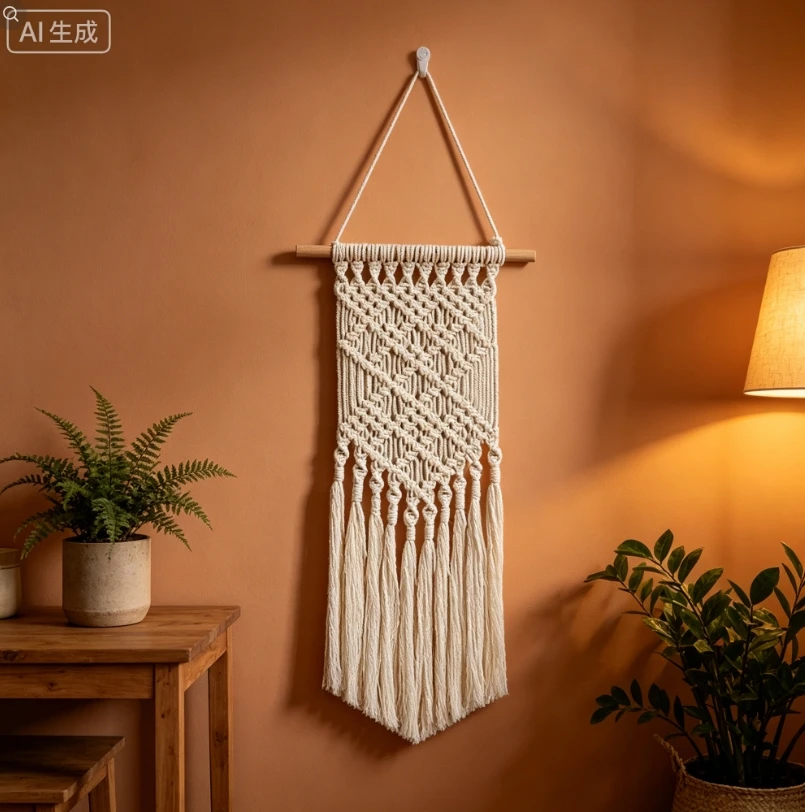 Hand Woven Bohemian Cotton Tapestry Wall Hanging with Fringe for Living Room Decor 30x60cm Natural for beige Color