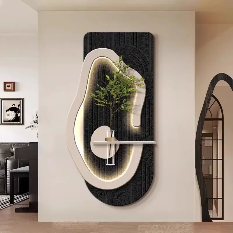 Abstract Hydroponic Green Plant Wall Art LED Light Painting High End Sandstone Texture Mural Decor for Hallway Corridor