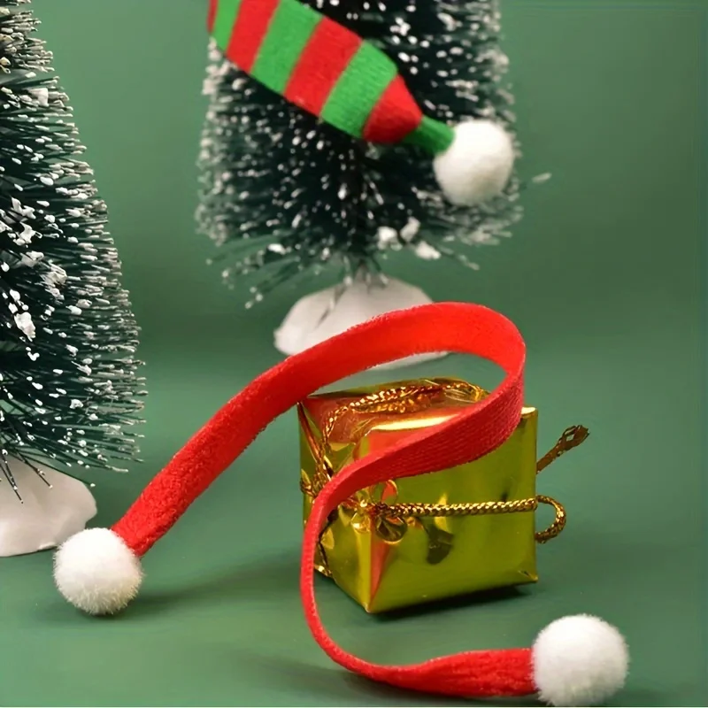 Mini bufandas navideñas: diseño clásico rojo, verde con copo de nieve blanco, poliéster, perfecto para decoración de árboles navideños y manualidades DIY