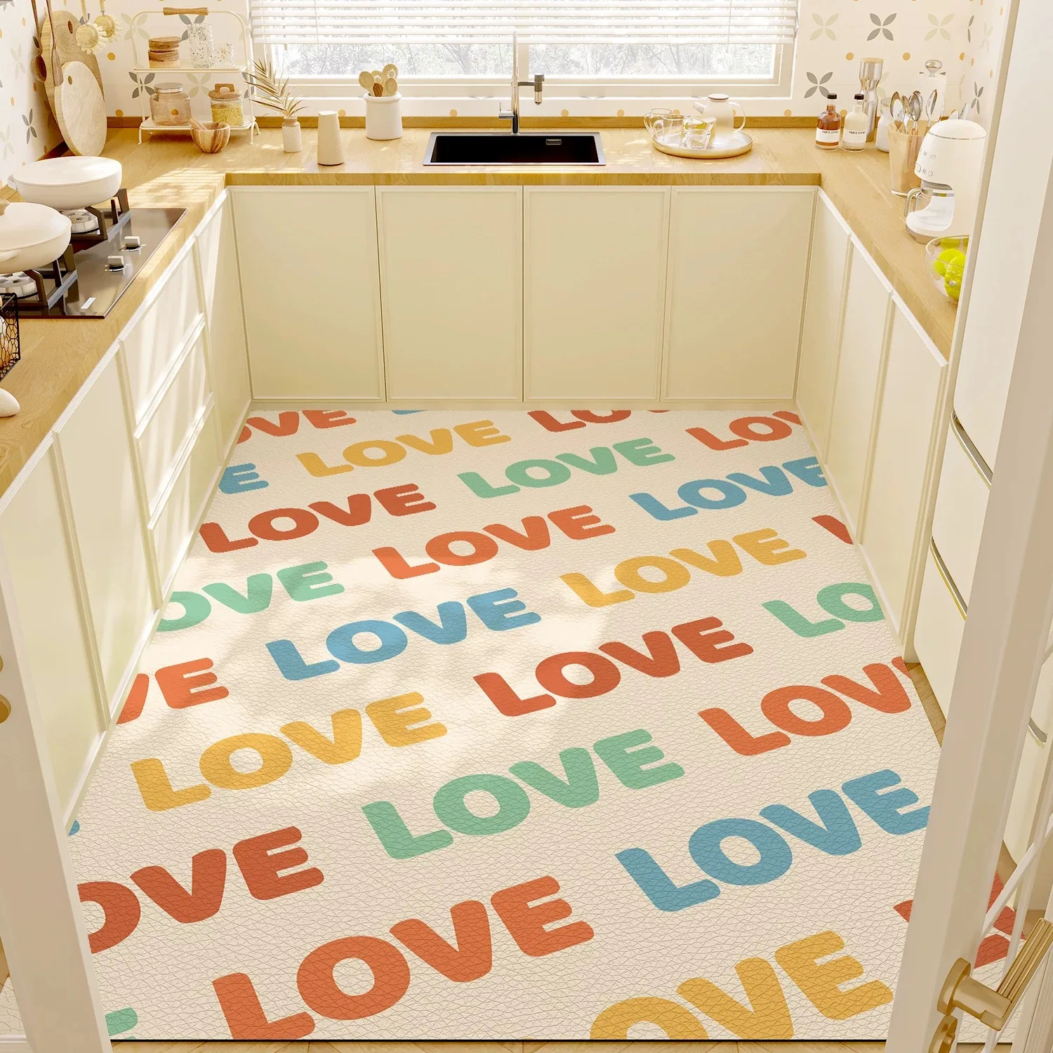 Flower Power Cartoon Kitchen Floor Mat PVC Leather Carpet Anti-slip Rug Waterproof Oil-proof Dirty Resistant Mats Tapis Cuisine