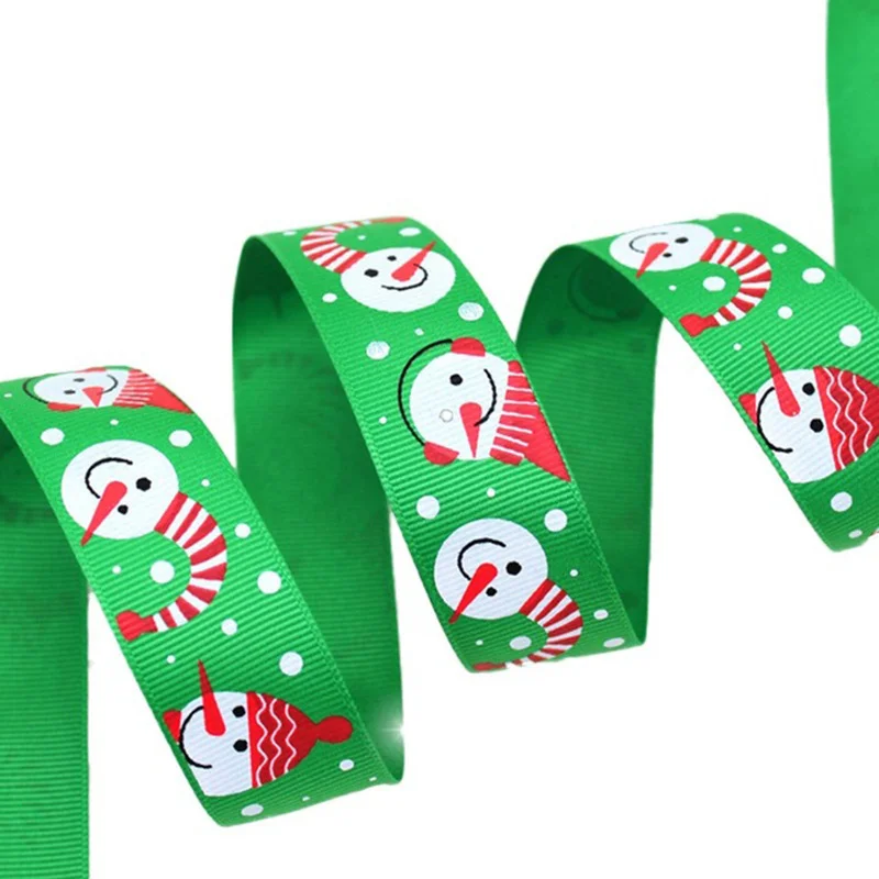 (10 Meters/Roll) 25mm Red Green Printed Snowflake Grosgrain Ribbon Handmade Christmas Festival Gift Ribbons