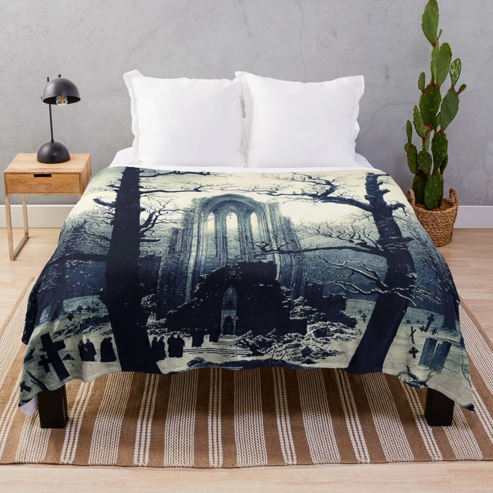 

Monastery Graveyard under Snow by Caspar David Friedrich Throw Blanket warm winter Luxury Designer Blankets