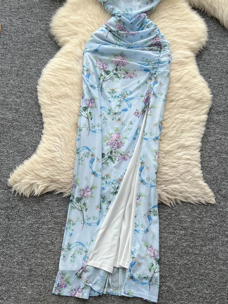 Floral Print Slim Fit Dr Korean Sle High Waist A-Line Skirt ort Sve Women's Summer Dr Hot Girl Design