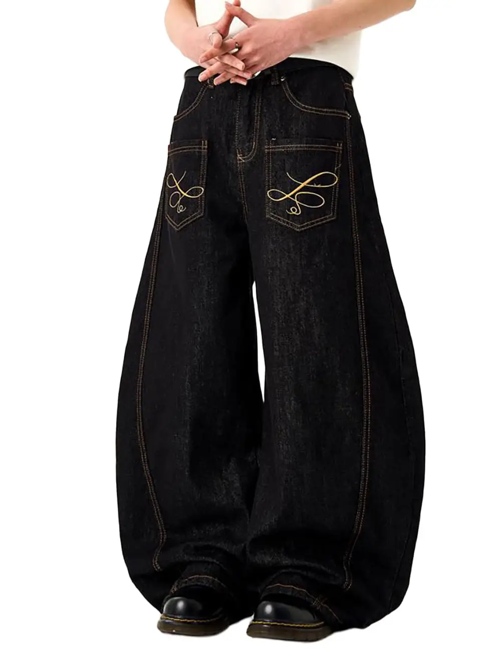 

Y2k Retro Niche Baggy deconstruction Tassel Ripped Jeans Men's and Women's Large Pocket Design Sense Work Pants