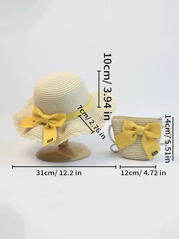 Hat And Bag Set Summer Japanese Style Bow Sweet And Cute Sunshade Sun Hat For Children