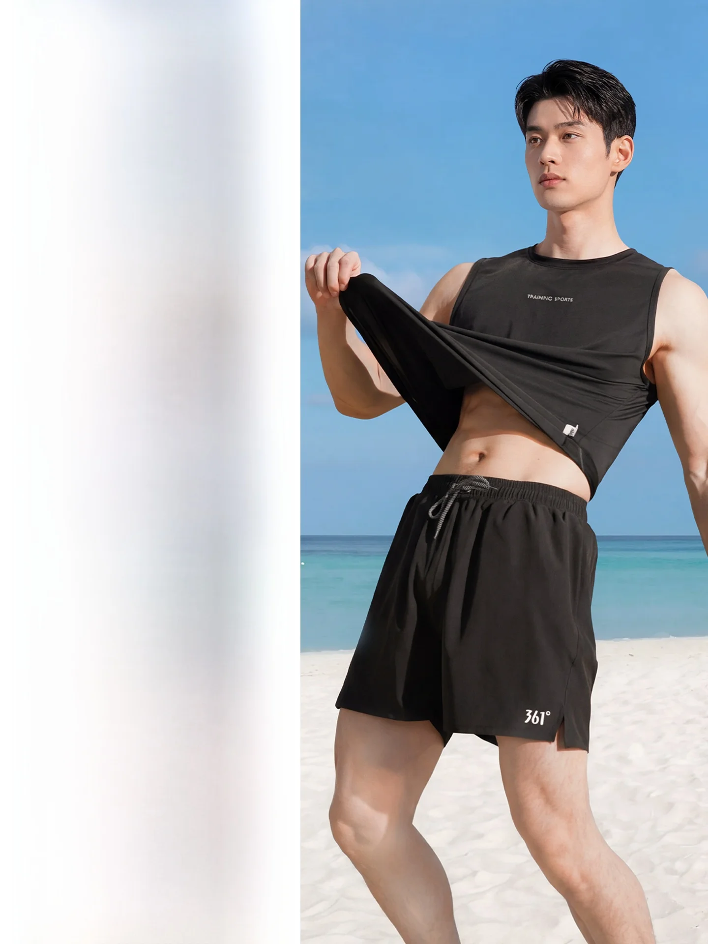 361-men's-swimming-suit-full-set-high-elasticity-sleeveless-vest-and-swimsuit-five-quarter-drawstring-for-swimming