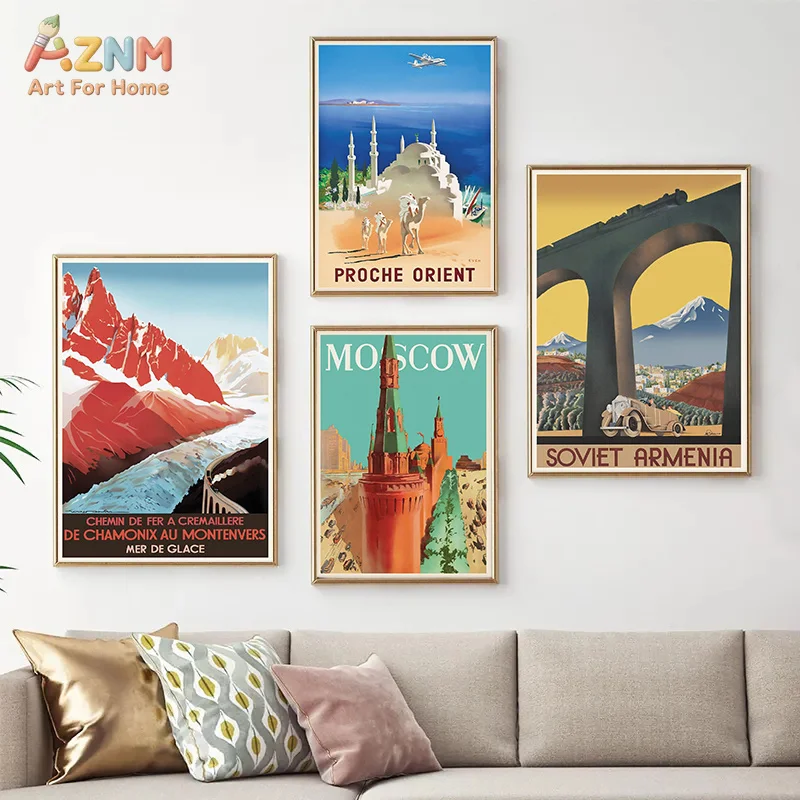 AZNM Vintage World Travel Landscape Canvas Poster Frameless Wall Art Isle of Skye Alps Brazil Japan Retro Scenic Tourism Print F view 5