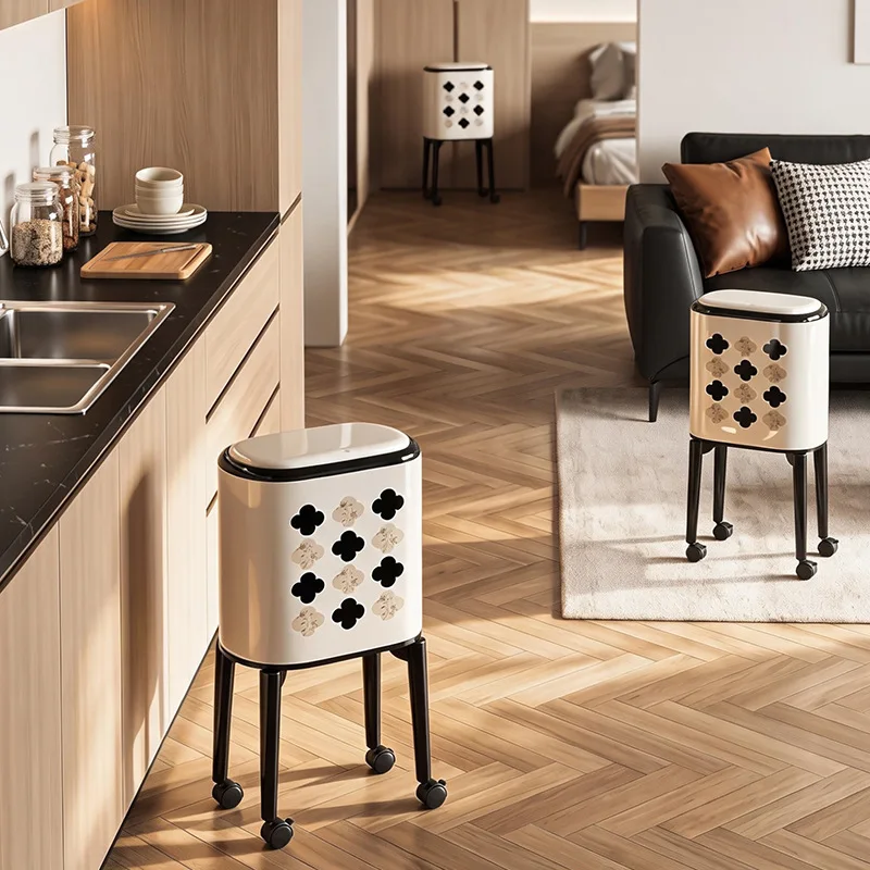 Trash can for bathroom with large capacity, suitable for living room and bedroom, with wheels for easy mobility.