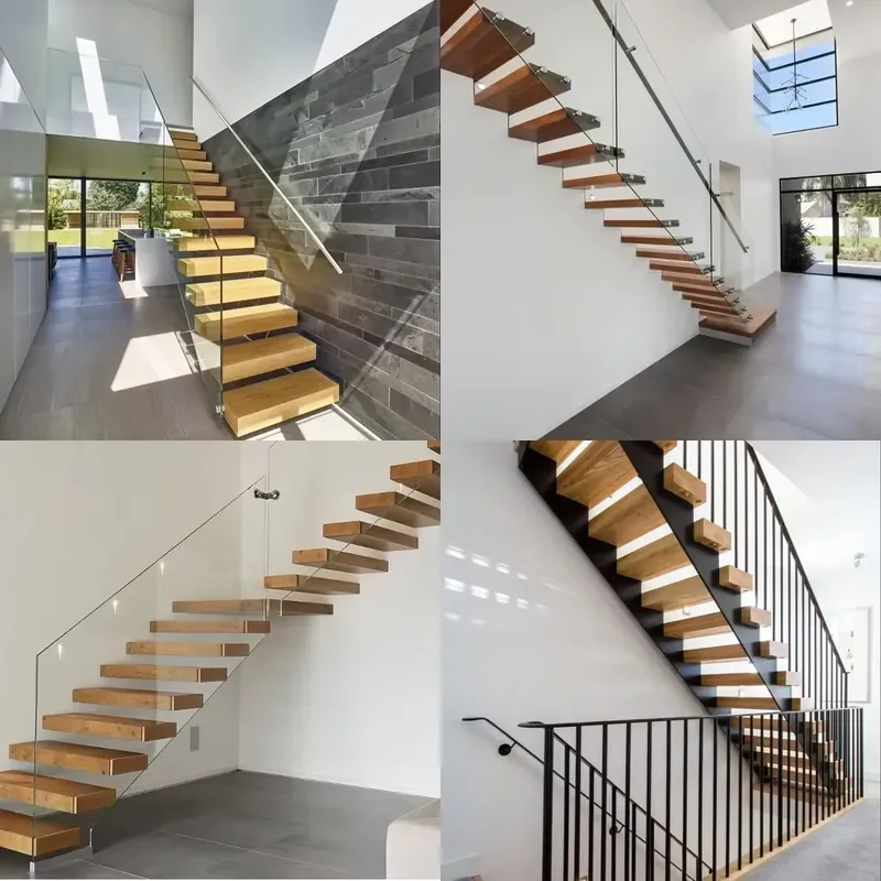 for Modern Custom Floating Steel Staircase with Durable Tempered Glass Railings Eco Friendly Design for Apartment Villa