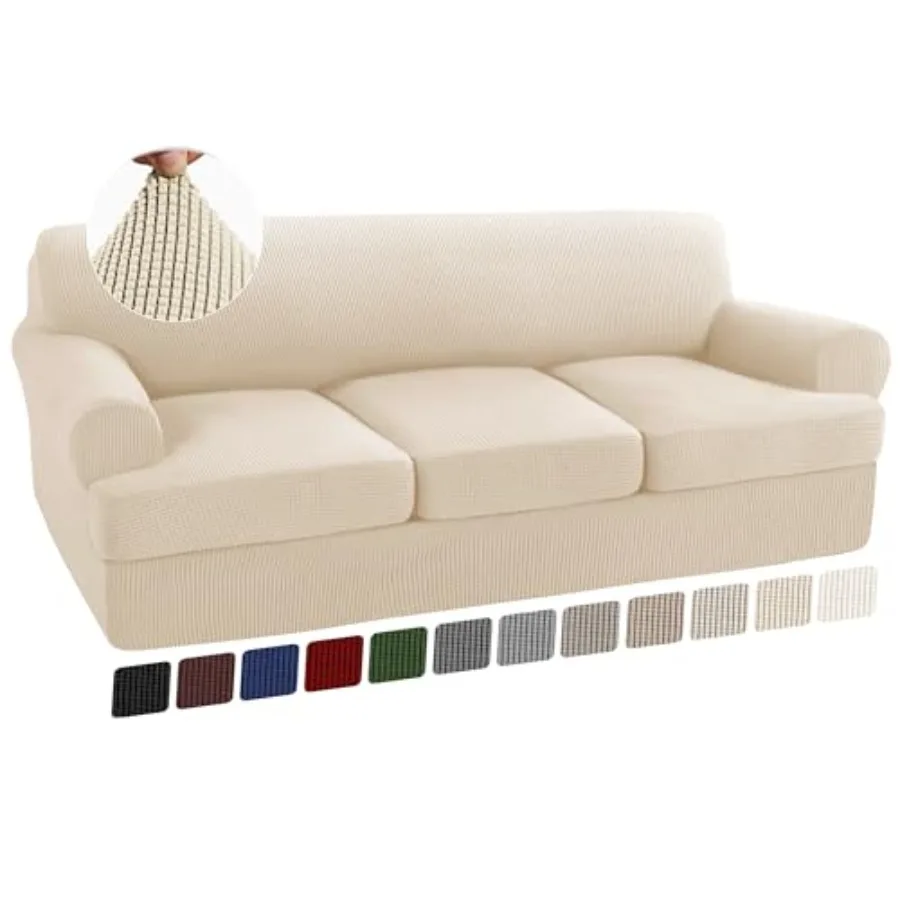 

4 Piece T Cushion Sofa Slipcovers Stretch Couch Cover Furniture Covers with 3 Individual T Cushion Covers Washable 3 Cushion So