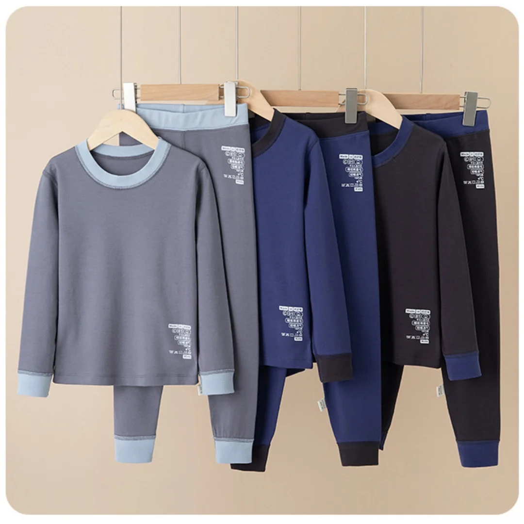 أطفال بوي القطن ملابس اخلية حرارية مجموعات الشتاء 4-9Y الأطفال التباين اللون الدافئة المتسكعون طويلة الأكمام السراويل لينة فتاة منامة #2