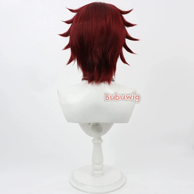 Bubuwig Capelli sintetici Gidel Parrucche Cosplay Twisted Wonderland Gidel 30 cm Donna Breve rettilineo Rosso Cos Parrucca Resistente al calore