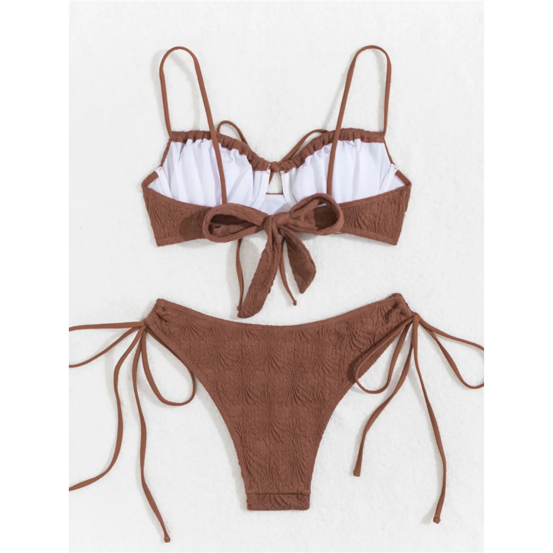 Gefalteter, mit Bügeln versehener, hoch geschnittener Bikini, Damen-Badeanzug, zweiteiliges Bikini-Set, Badebekleidung, Badeanzug, Modell V5807. – Detail 13