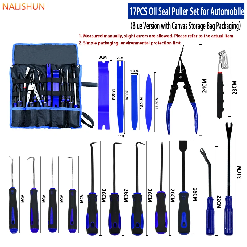 17Pcs Automotive Oil Seal Remover Tool Kit Car Interior Trim Disassembly Pry Tool O-Ring Puller Hooks Mechanic Hand Tools