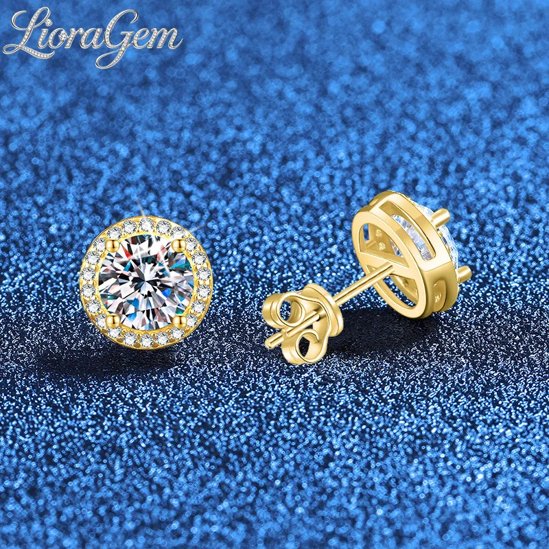 

LioraGem Classic Round Wrapped Moissanite Stud Earrings, 0.5-1-2 Carat Moissanite Simple Earrings Gift 18K Gold Stamp