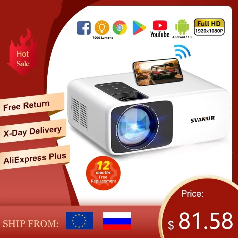 New Full HD Projector Native 1080P 2K 4K Video LED Portable Projector S-445A Mini WiFi Android Home Theater Beamer Proyector