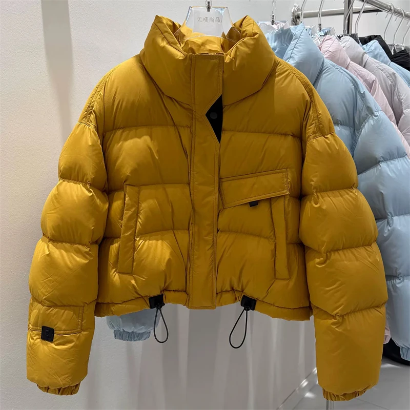 Inverno 2025 feminino gola engrossado quente puffer jaqueta y2k moda de alta qualidade casual solto jaqueta