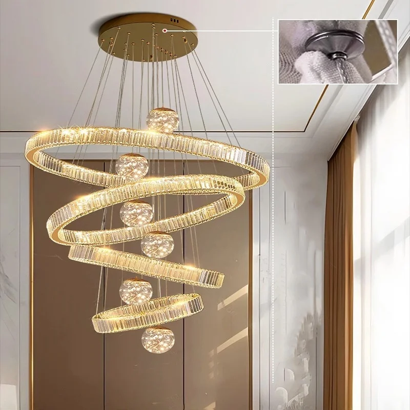 Villa Living Room Chandelier Luxury Highend Mid To High Rise Building Crystal Chandelier Duplex Building Large Chandelier Newled