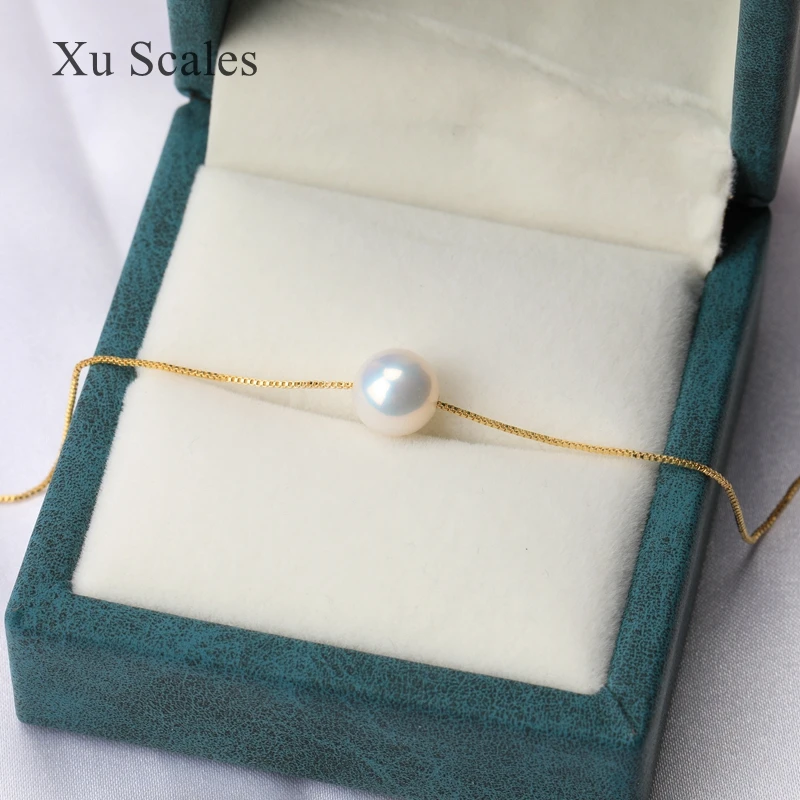 Single Edison Pendant Strong Light Natural Freshwater Pearl Necklace Passepartout Chain Adjustable Length Delicate Gift for Girl