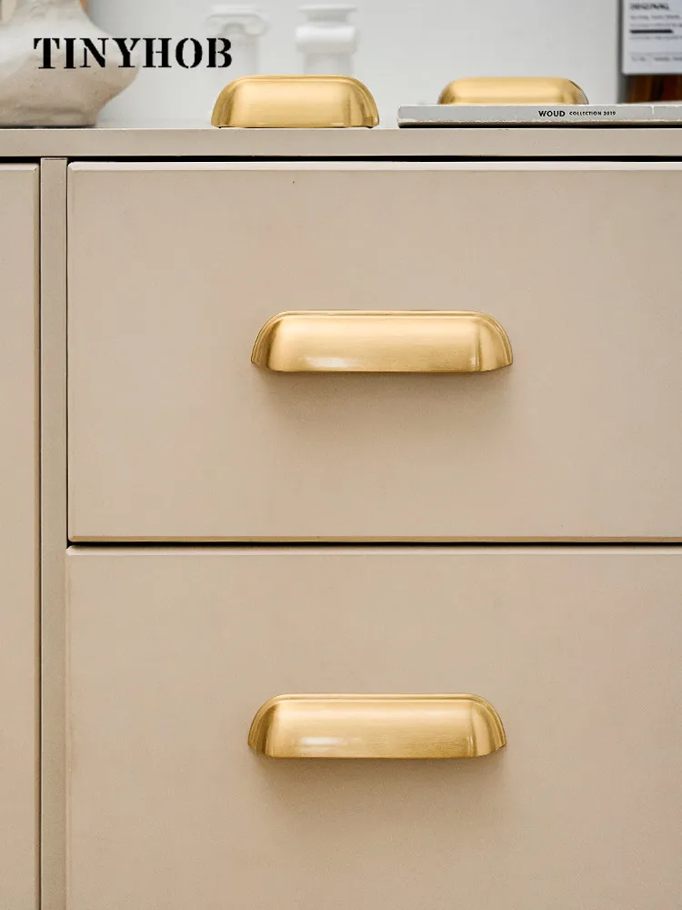 Brass Shell Cabinet Pulls,Brass Drawer Handles,Brushed Gold Cup Pulls for Kitchen Bathroom Wardrobe Dresser Furniture Hardware