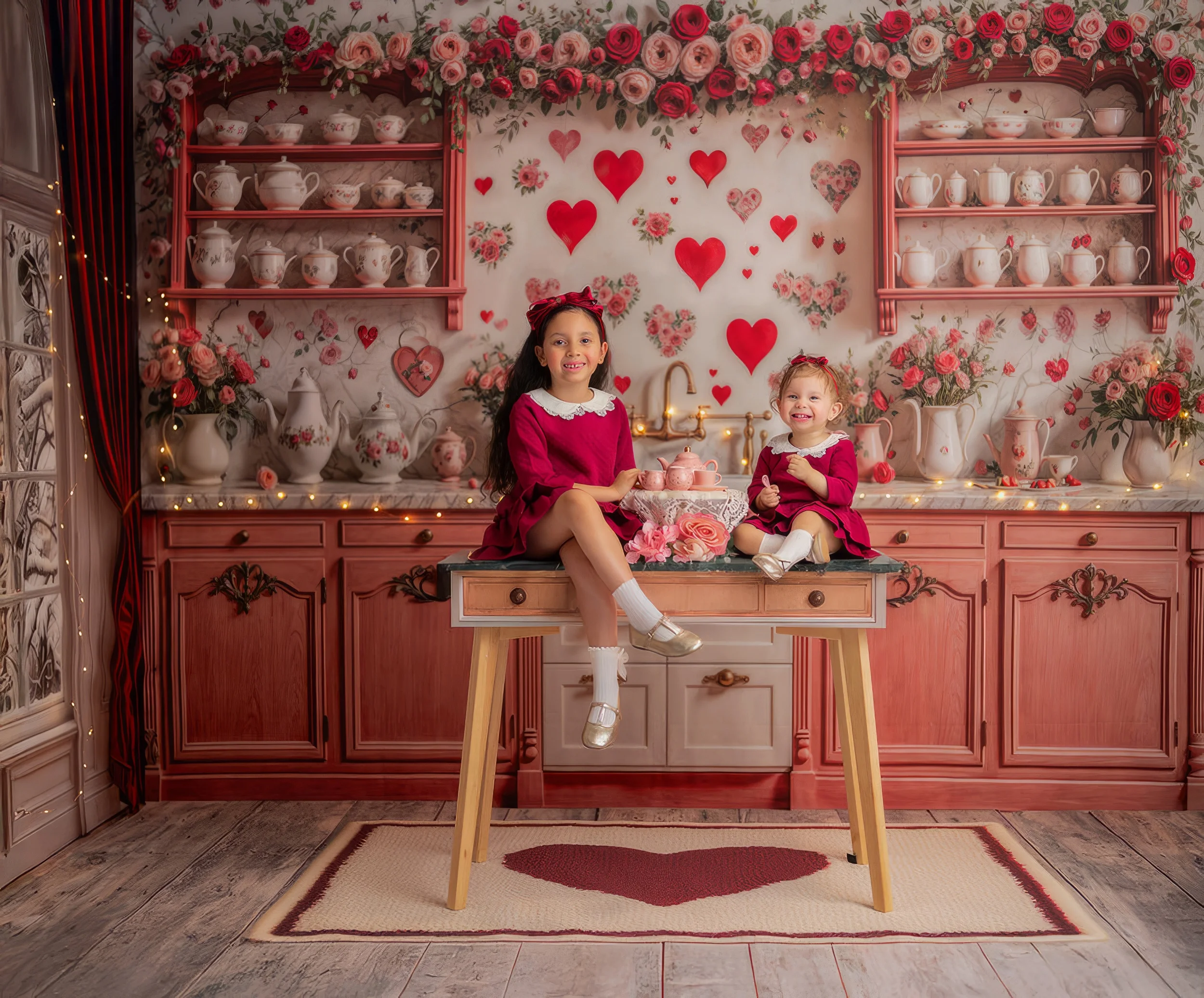 Red Heart Valentine's Day Backgrounds Roses Shop Adult Kids Photocall Props Spring Kitchen Backdrops Lover Portrait Photostudio
