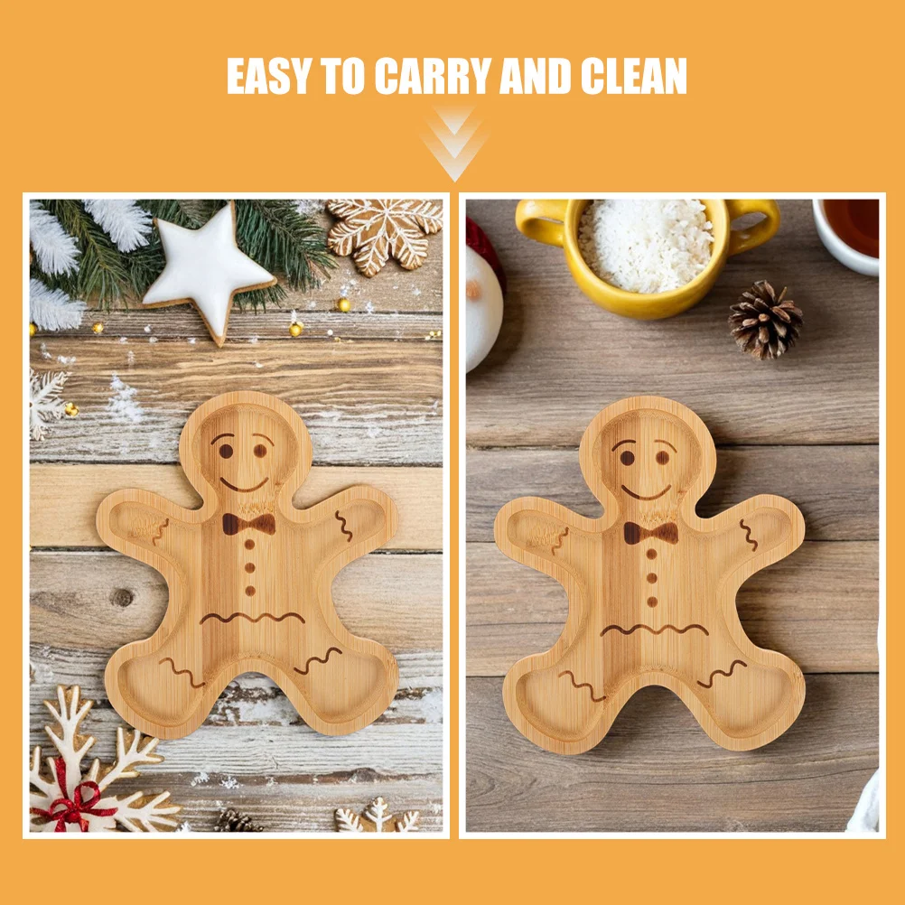 2Pcs Bamboo Gingerbread Man Serving Tray Festive Holiday Platter for Cookies Cheese Snacks Christmas Table Decor