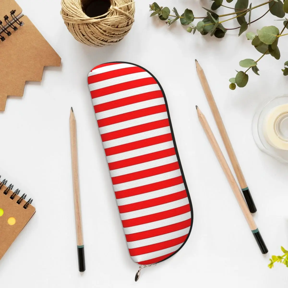 クラシックな赤と白の縦縞鉛筆ケースペンホルダー収納文具用品大容量ペンボックス鉛筆バッグ