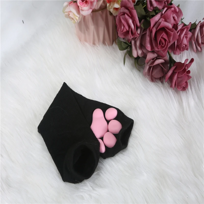 3D Silicone for Cat Paw Gloves Socks Stockings Cute Kitten Fingerless Mittens Pawpads Gloves Women Girls Christmas Hallo