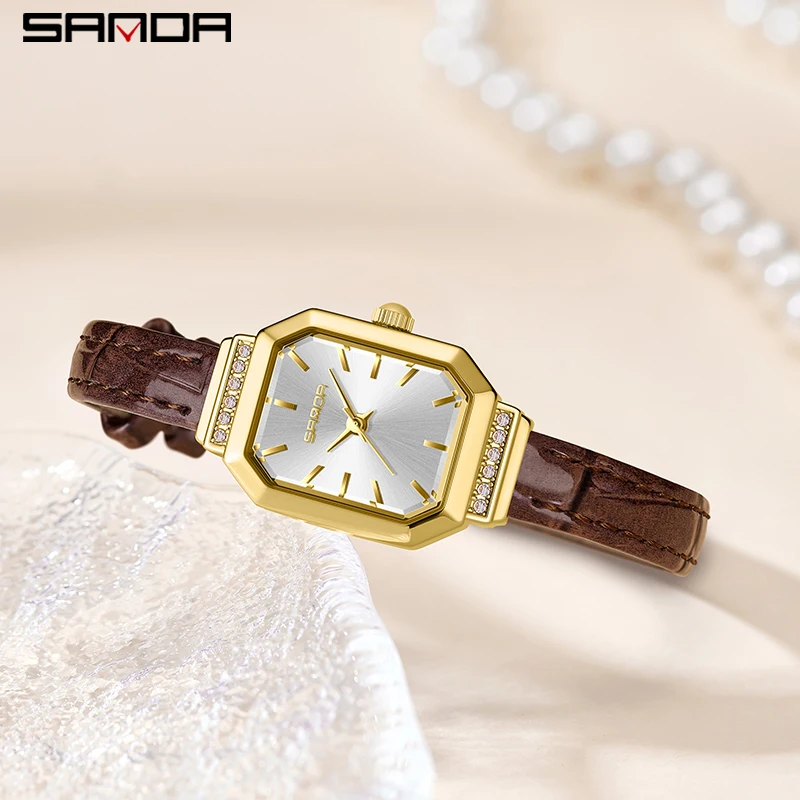 SANDA 1127 Fashion Leather Women\'s Watches Creative Dial Rose Gold Ladies Bracelet Watch Female High Quality Quartz Wristwatches