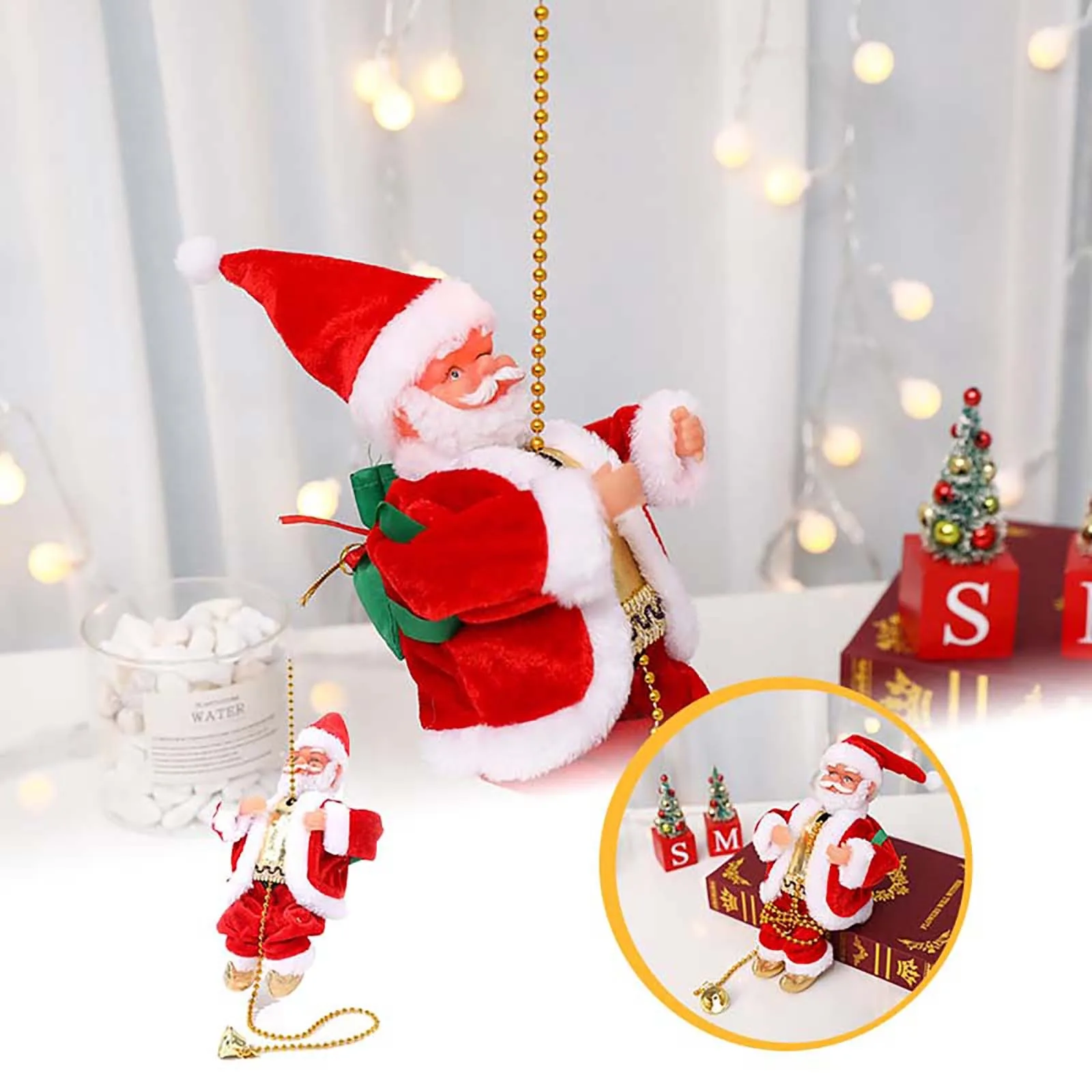 

Electric Santa Claus Climbing Rope Ladder With Music Cute Toy For Christmas Tree Home Decoration 2024 New Year Gifts Ornaments