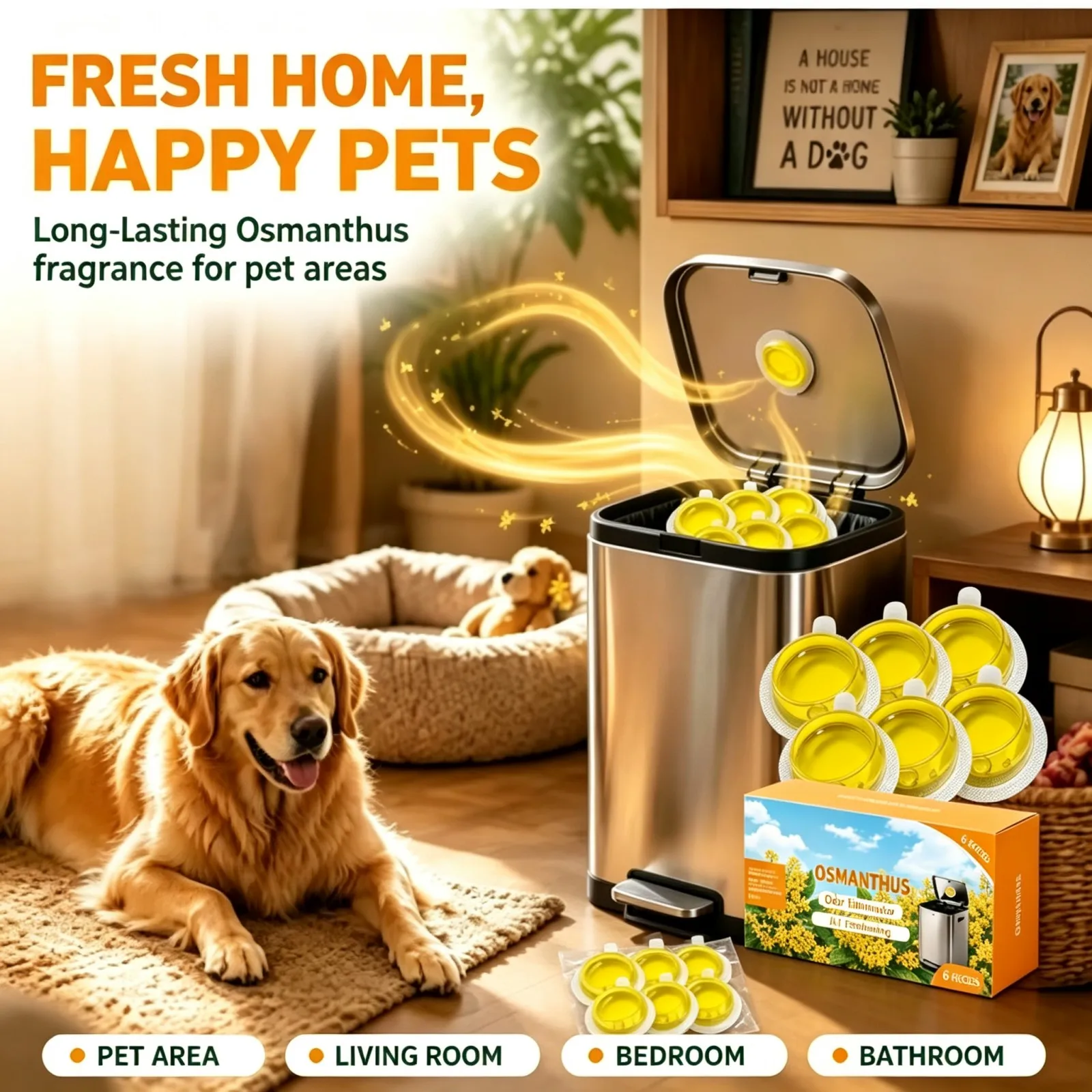 Trash Can Deodorizer for Kitchen Food Waste Pet Home Bathroom Diaper Pail Odor Eliminator Long Lasting Osmanthus Air Freshener