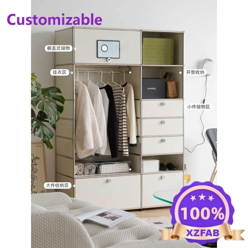 Factory Direct 2026 Modular wardrobe bedroom small apartment stainless steel coat rack simple storage hanging wardrobe