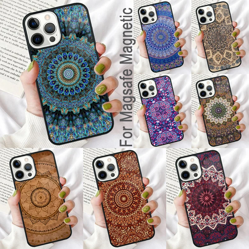 Indian Mandala Pattern Magnetic Soft Phone Case for iPhone 16 Promax 15 Pro 13 14 Plus 11 12 Mini MagSafe Coque