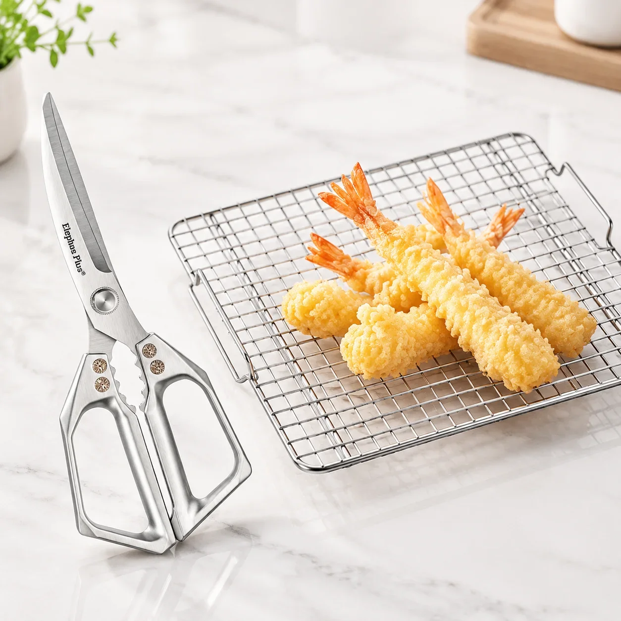 Stainless Steel Kitchen Scissors Chicken Duck Fish Bone Kitchen Tools Outdoor Barbecue Scissors Curved Extended Blade
