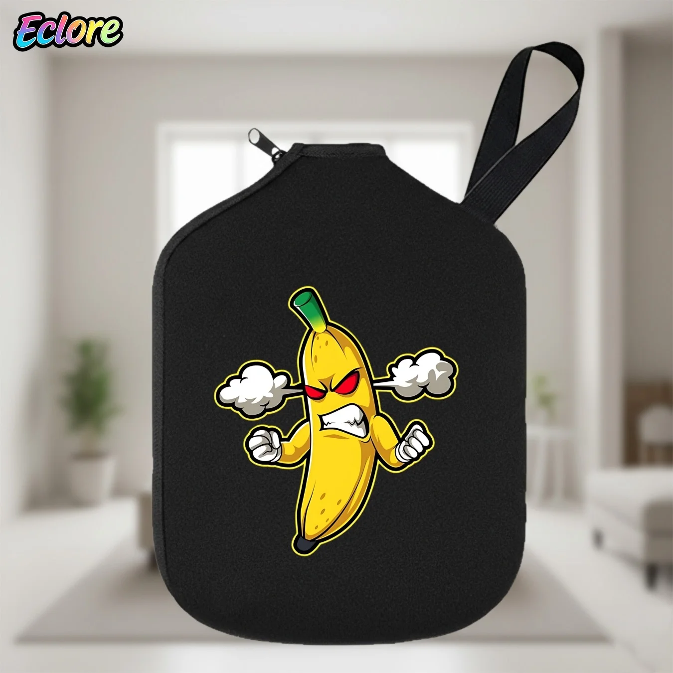 Angry Cartoon Banana Pickleball Paddle Cover with Zipper Closure, Fun Outdoor Sports Gift for Table Tennis Lovers, Party Games