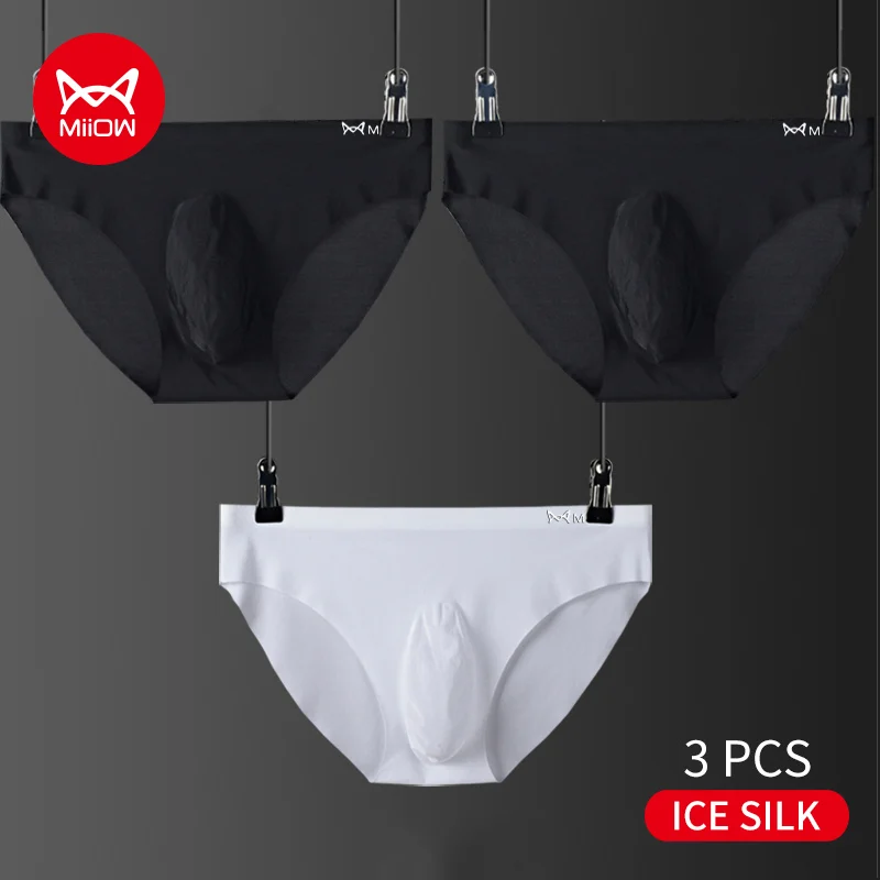 MiiOW 3Pcs Eis Seide Herren Slips Graphene Antibakterielle Männer Unterwäsche Nahtlose Mid-taille Boxer Kurze Boxershorts Verschnaufpause Panti