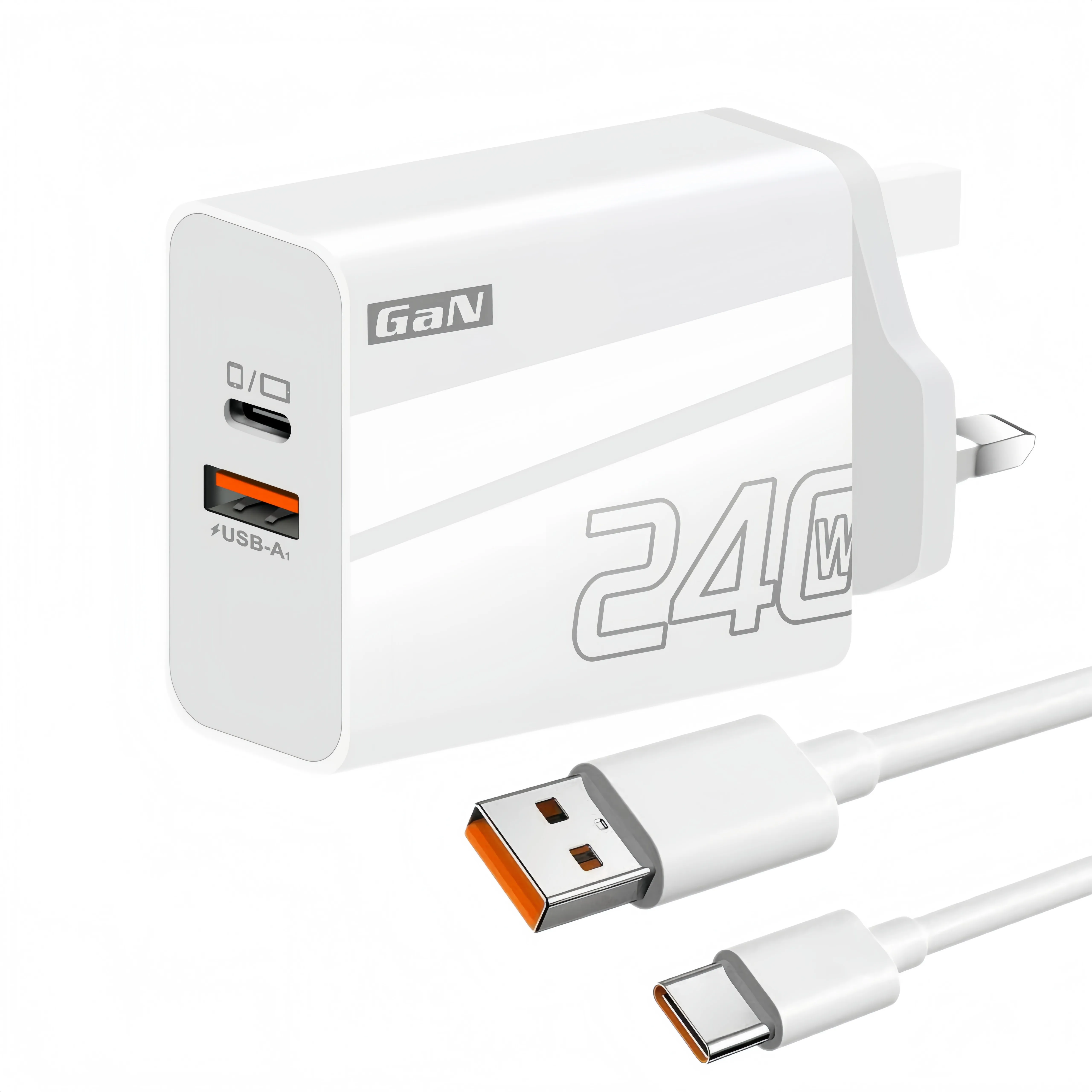 240W GaN Fast Charger UK Plug USB A+Type C PD Wall Charger 6A Type-C Cable For Mobile Phone Laptop Tablet Super Fast Charging