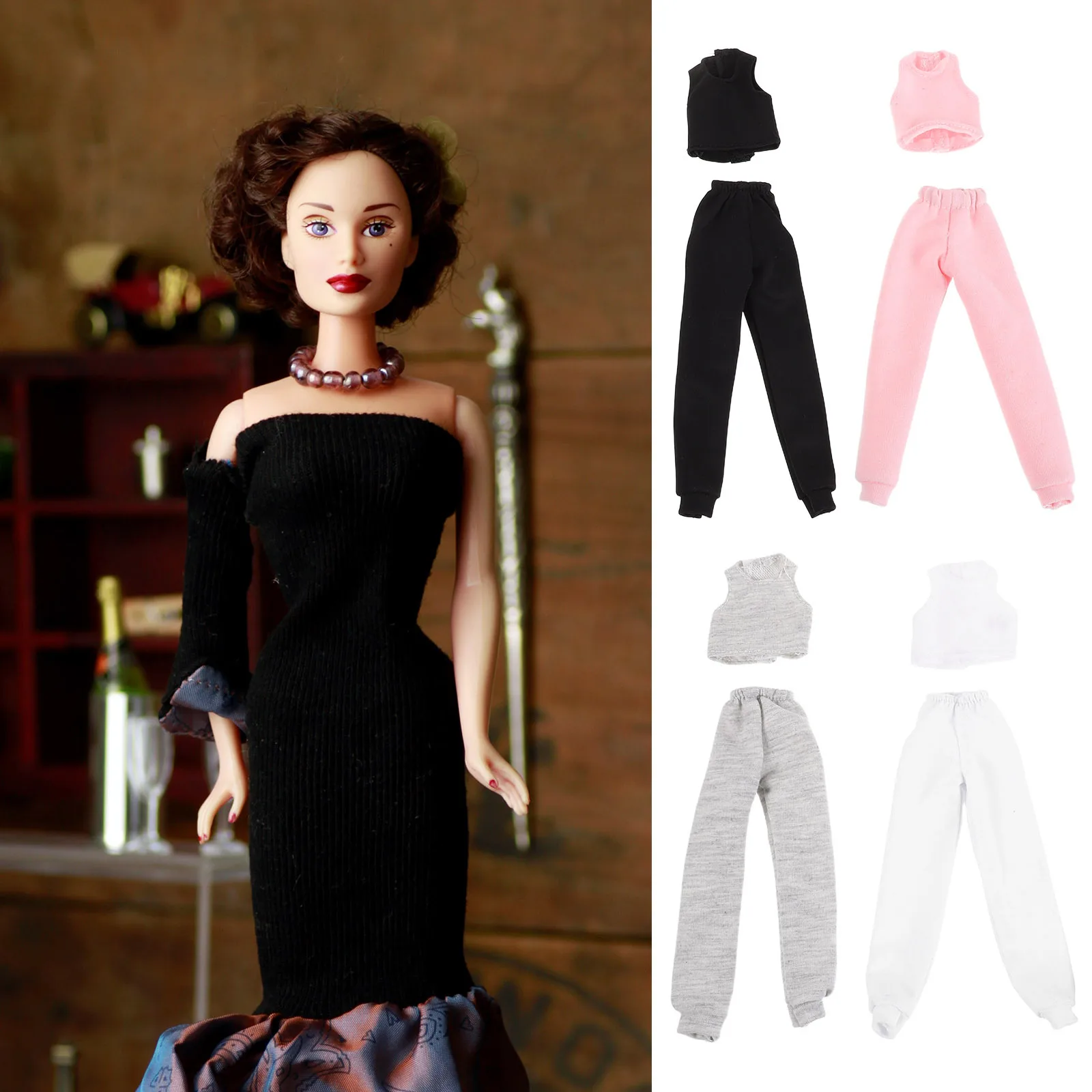 

4Sets Clothes Summer Sports Vest Pants Outfit Casual Look Clothing Accessories Dress Up Costume Imaginative Play